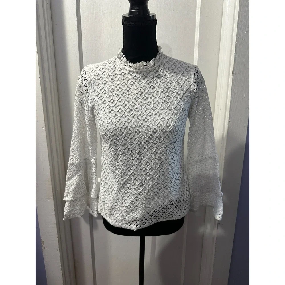 Michael Kors White Lace Long Sleeve Top in XS